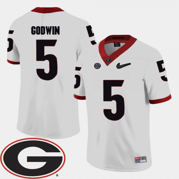 Men's #5 Terry Godwin Georgia Bulldogs College Football For 2018 SEC Patch Jersey - White
